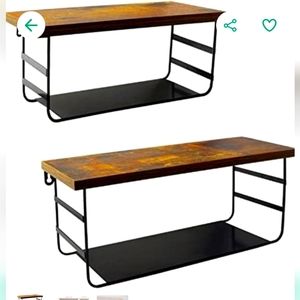 2 Tier wall mounted shelf set of 2, wall floating shelf with black metal & wood